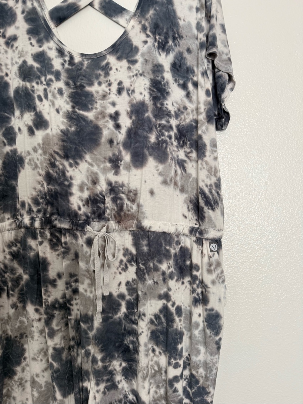 LIVI - Active Drawstring Wide Leg Gray Grey Tie Dye Cropped Jumpsuit - 26/28 - Picture 8 of 11